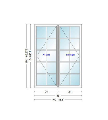 ANDERSEN WINDOWS 400 SERIES VENTING TWIN/DOUBLE CASEMENT 48" WIDE VINYL EXTERIOR WOOD INTERIOR NEW CONSTRUCTION LOW-E4 DUAL PANE ARGON FILL GLASS FULL SCREENS INCLUDED GRILLES/TEMPERED OPTIONAL C22, C225, C23, C235, C24, C245, C25, C255, OR C26