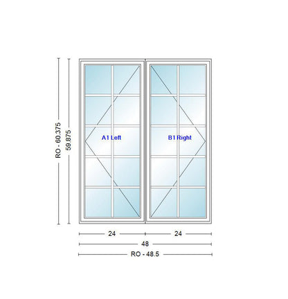 ANDERSEN WINDOWS 400 SERIES VENTING TWIN/DOUBLE CASEMENT 48" WIDE VINYL EXTERIOR WOOD INTERIOR NEW CONSTRUCTION LOW-E4 DUAL PANE ARGON FILL GLASS FULL SCREENS INCLUDED GRILLES/TEMPERED OPTIONAL C22, C225, C23, C235, C24, C245, C25, C255, OR C26