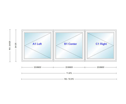 ANDERSEN Windows 400 Series LLR Venting Triple Casement 71-7/8" Wide Vinyl Exterior Wood Interior New Construction Low-E4 Dual Pane Argon Fill Glass Full Screens/Grilles/Tempered Optional C32, C325, C33, C335, C34, C345, Or C35