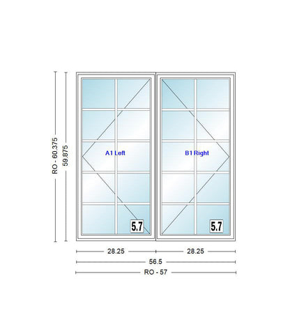 ANDERSEN WINDOWS 400 SERIES VENTING TWIN/DOUBLE CASEMENT 56-1/2" WIDE VINYL EXTERIOR WOOD INTERIOR LOW-E4 DUAL PANE ARGON FILL GLASS FULL SCREENS INCLUDED GRILLES/TEMPERED OPTIONAL CW22, CW225, CW23, CW235, CW24, CW245, CW25, CW255, OR CW26