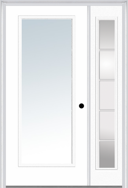 MMI FULL LITE 3'0" X 6'8" FIBERGLASS SMOOTH EXTERIOR PREHUNG DOOR WITH 1 FULL LITE GLASS SDL GRILLES SIDELIGHT 59