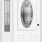 MMI SMALL OVAL 2 PANEL 3'0" X 6'8" FIBERGLASS SMOOTH NOBLE PATINA EXTERIOR PREHUNG DOOR WITH 1 NOBLE PATINA 3/4 LITE DECORATIVE GLASS SIDELIGHT 949